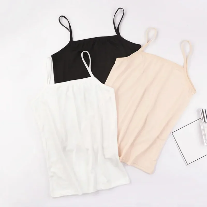 2PCS Summer Sexy Camisoles For Women Crop Top Sleeveless Shirt Sexy Slim Lady Bralette Padded Tops Strap Skinny Vest Camisole