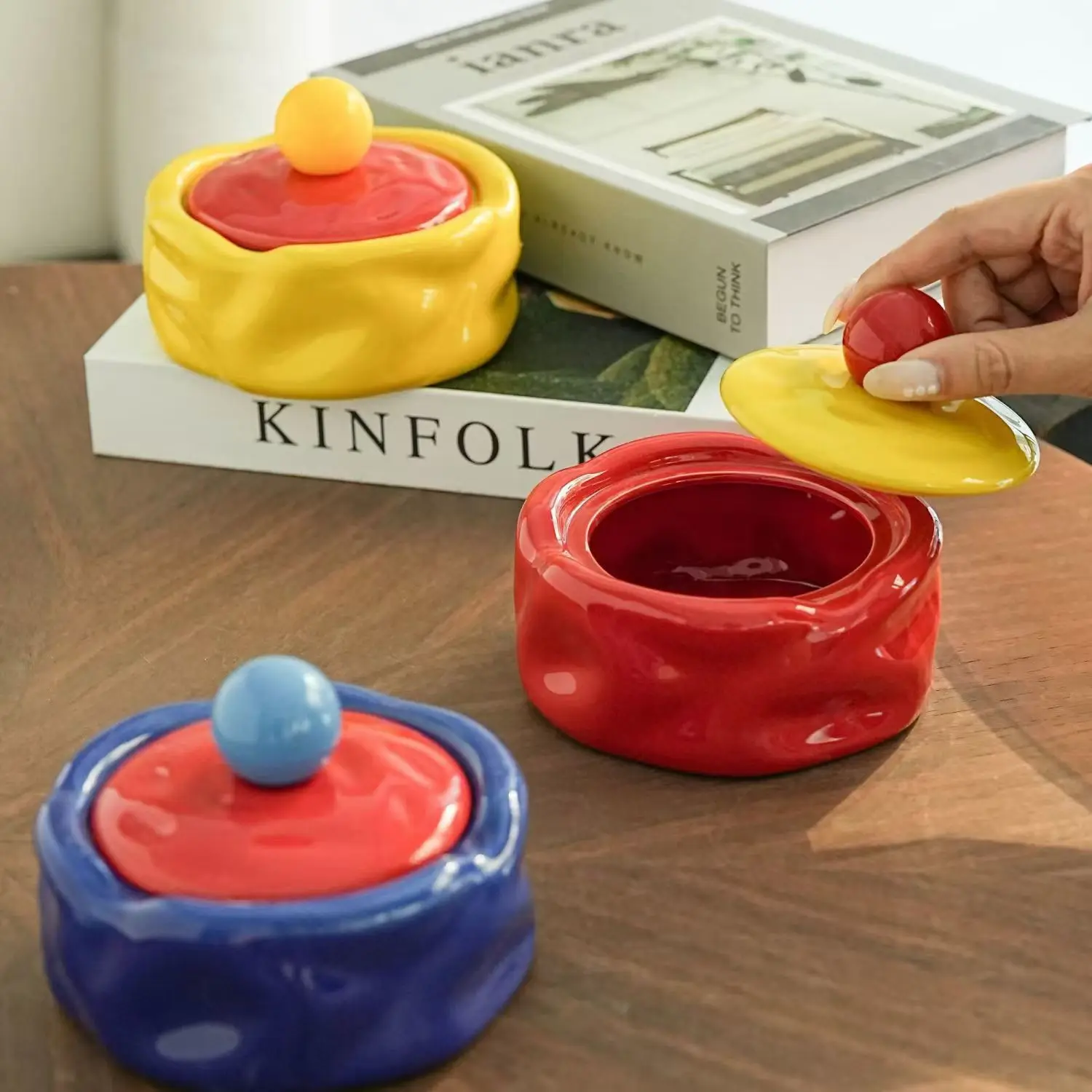 Dopamine Colors Ceramic Ashtray Living Room Desktop Fly Ash Storage Box  Circular Ashtray Home Decoration Accessories