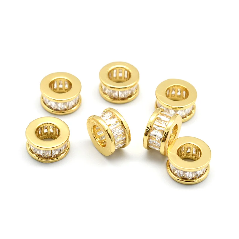 

High Quality Anti Fading Color Gold Plating 4x8mm Big Hole CZ Setting Spacer Beads For DIY Jewelry Making Findings