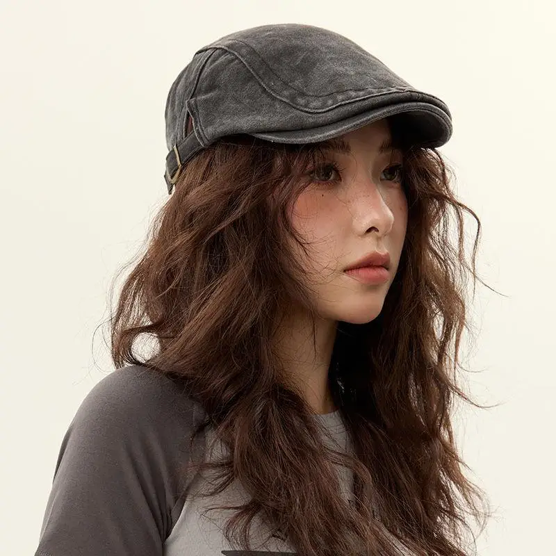 

Vintage Painter Beret Unisex Fashion Cotton Flat Visor Cap New Style Cotton Solid Newsboy Hat Spring Summer Adjustable Hat