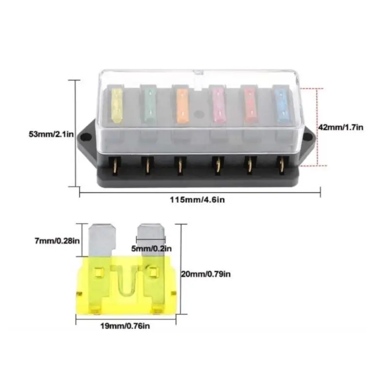 6 Way 12V/24V Circuit Standard ATO Blade Fuse Box DC Car Fuse Block Holder Fuses