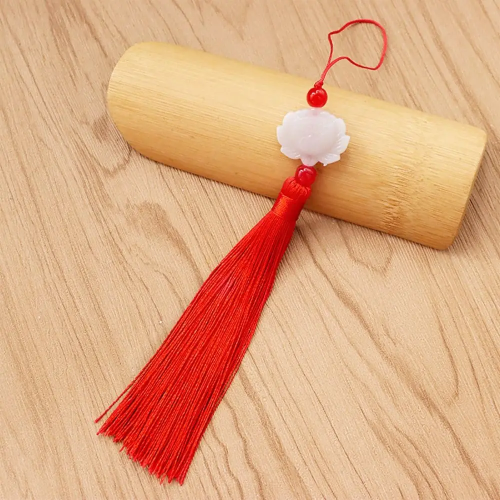 1Pcs Ancient Chinese Style Knot Jade Beads Tassel Fan Falling Ornaments Lotus Tassels Silk Tassels DIY Crafts Gift