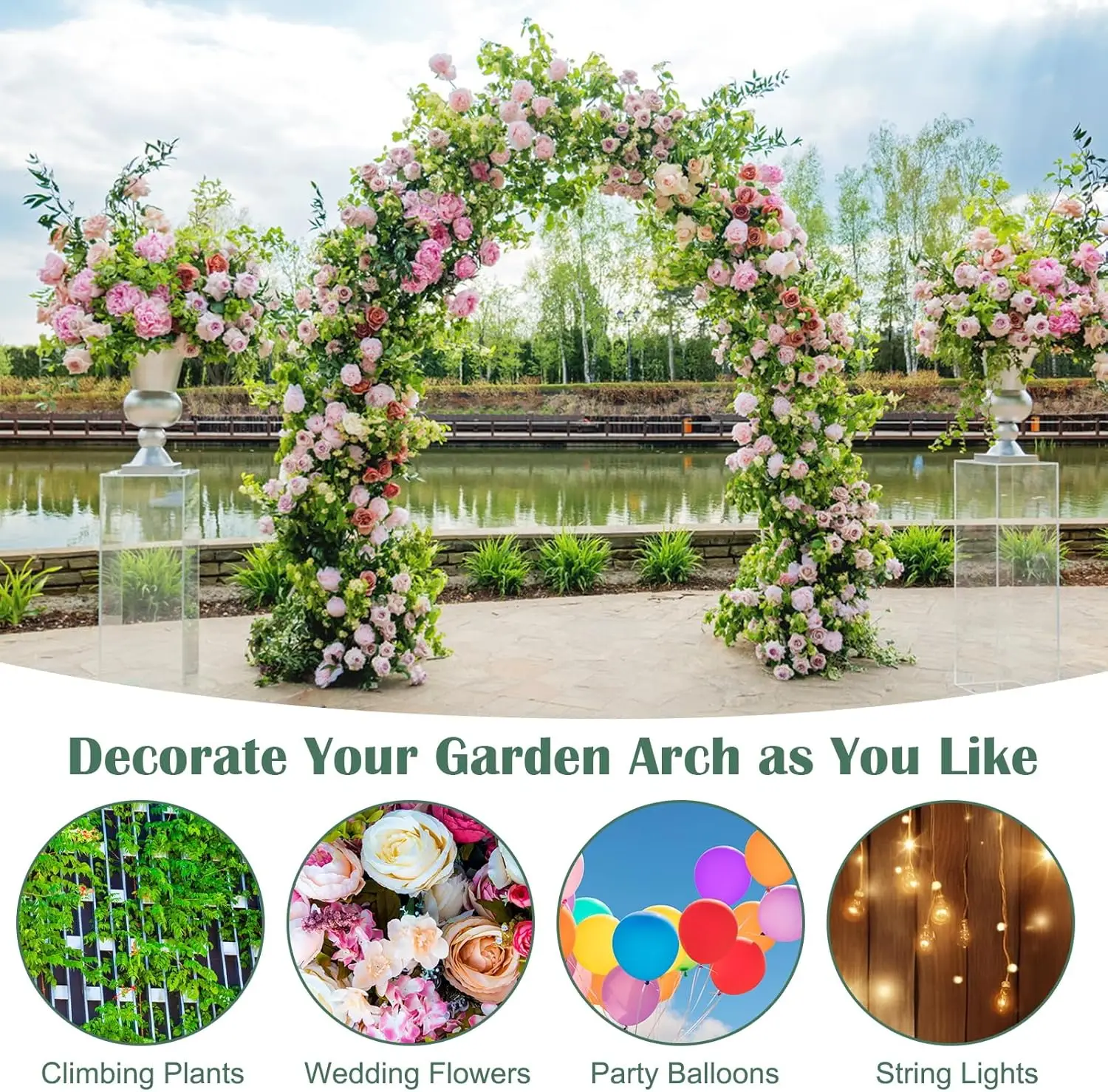 Metal Garden Arch Trellis - Wedding Garden Arches Arbor, Outdoor Steel Arbor Trellis Archway for Climbing Plants Roses Vines