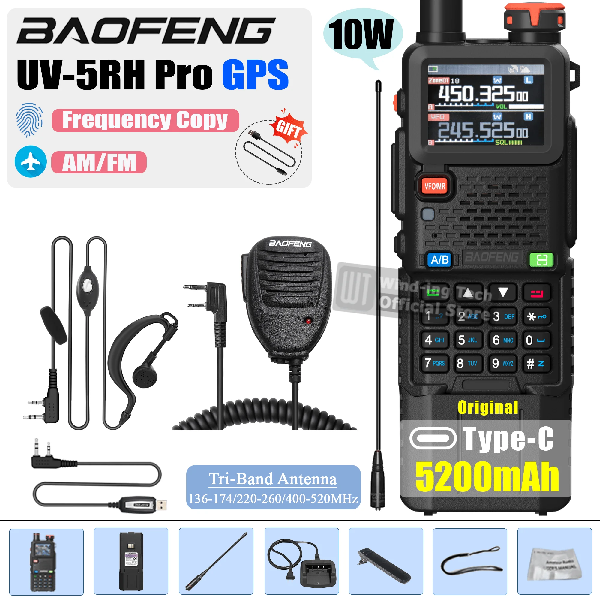 1/2PCS Upgrade Baofeng UV 5RH Pro GPS Walkie Talkie 3000mAh 5200mAh Verlengd Verdikte batterij Frequentie Kopie Type-C Ham Radio