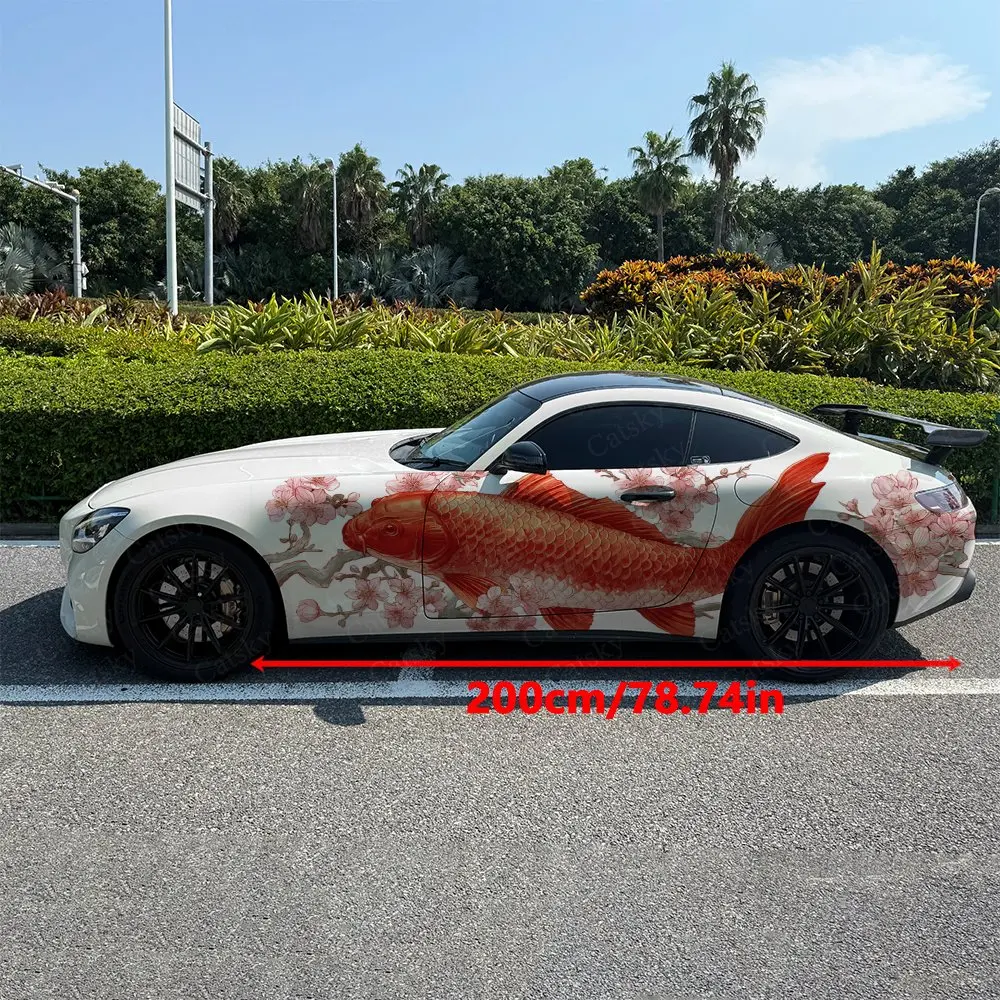 2pcs Lucky Fortune Koi Fish Car Side Wraps, Self-Adhesive PVC Waterproof & Scratch-Resistant Stickers, Car Accessory Gift