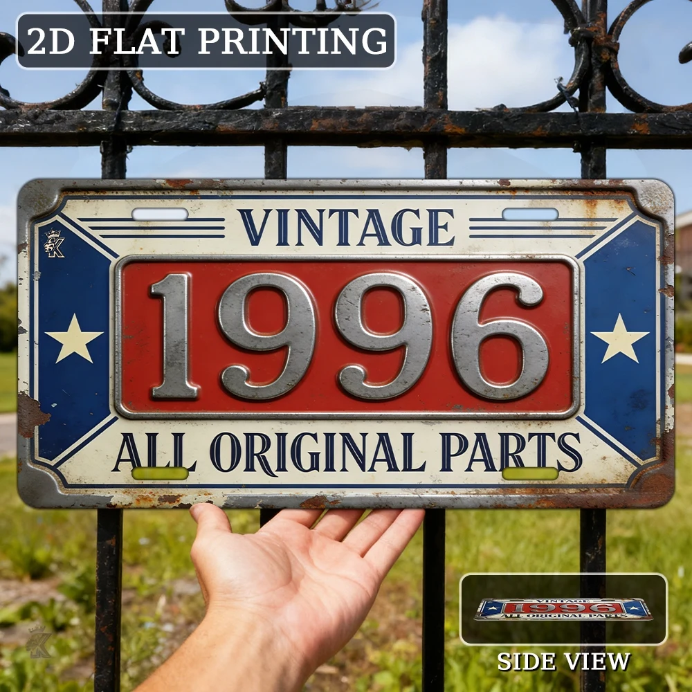 2D Flat - 1pc 2D Flat Vintage Metal Aluminum Sign | 12'' × 6'' License Plate, VINTAGE 1996 ALL ORIGINAL PARTS, Decorative Signs,