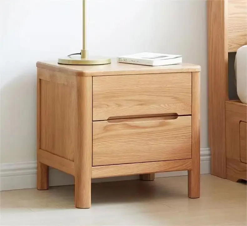 Modern simple pure solid wood bedside table two drawer bedside table lamp table log bedroom furniture