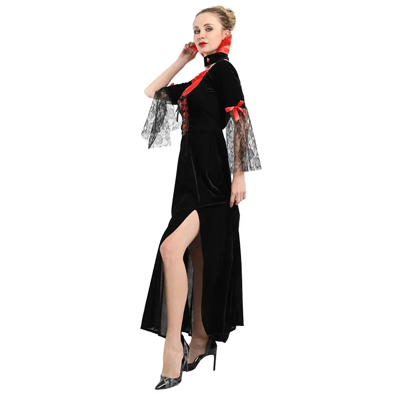 Female Vampire Costume Halloween Ghost Bride Masquerade Party Costumes Black Queen Cosplay Dress