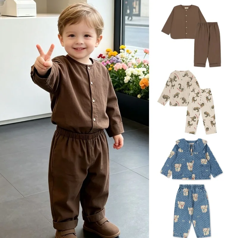 Children's Long-Sleeve Sets: 26 Summer New Arrivals—Cute and Stylish Casual Loungewear for Boys and Girls, Cotton Baby Clothing