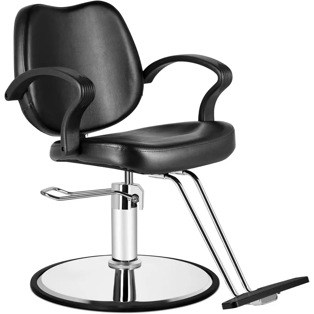 

Heavy-Duty Hydraulic Swivel Styling Chair for Barbers and Hair Stylists with Adjustable Height and Black Shampoo Seat