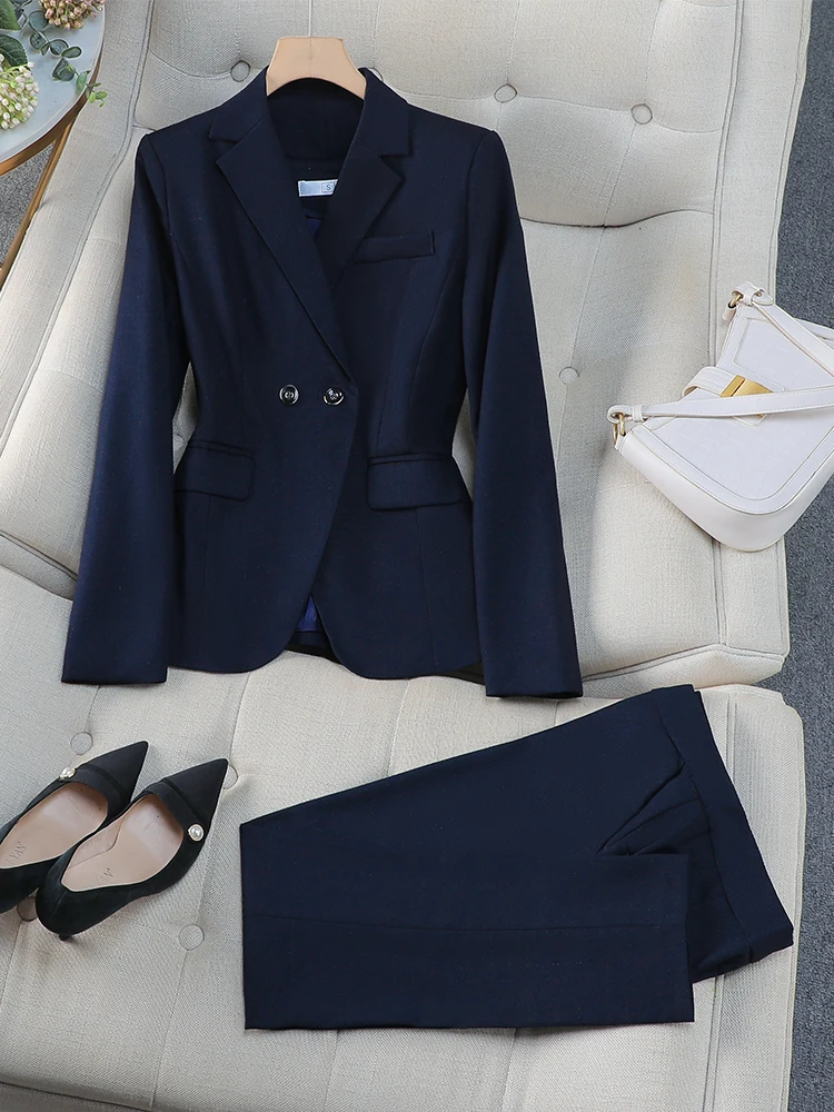 Purple Gray Navy Solid Women Pant Suit Office Ladies Female Business Work Wear 2 Piece Set Formal Blazer Jacket And Trouser