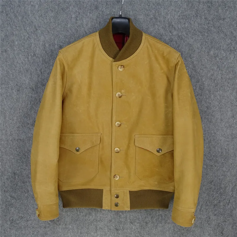 

A Sle Baseball Jaet Wax Dye Color Changing Leather Men's Faion Urban Autumn Casual Slim Fit Youth Leather Jaet