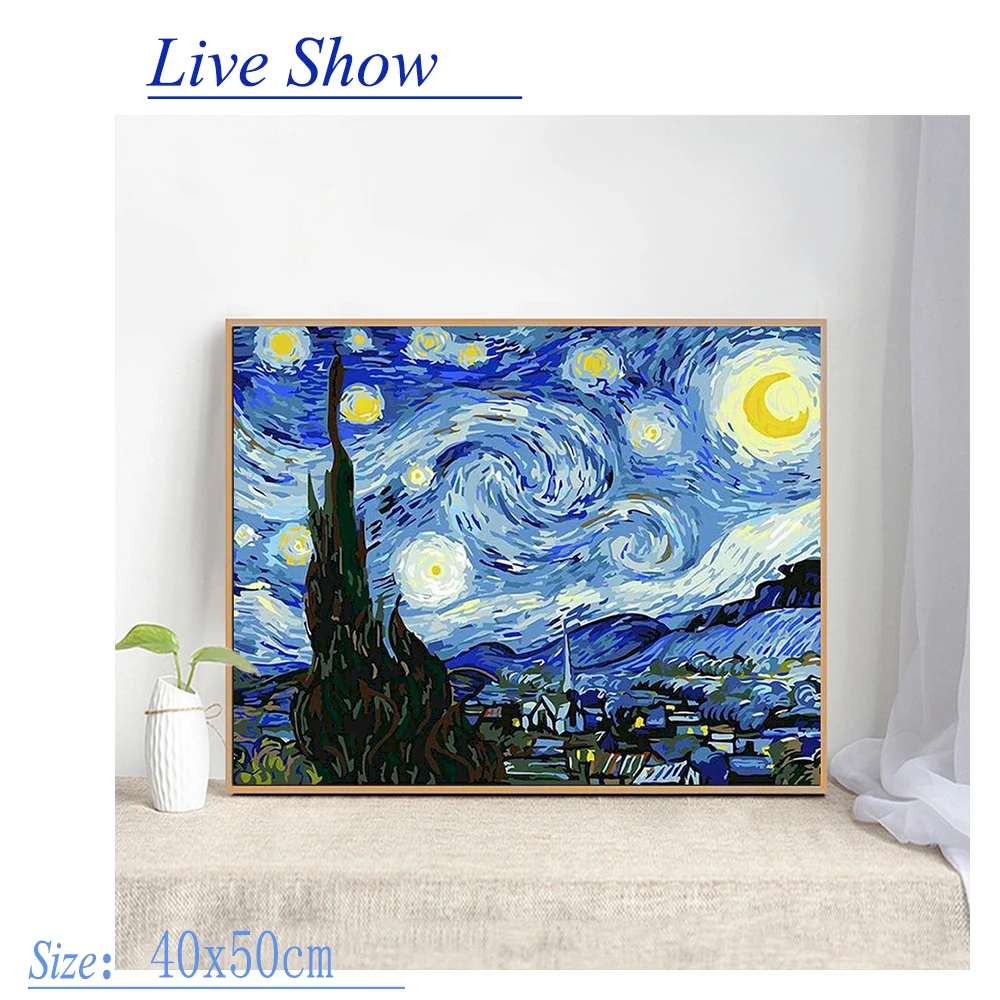 YZTORY-Peinture acrylique par numéros pour adultes, kits de bricolage sur toile, fleur abstraite, peinture par numéro D, peinture à la main, Van Gogh