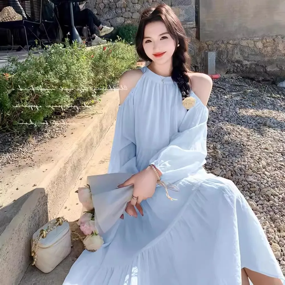 Abiti Abito da donna a maniche lunghe Ragazza giovane Primavera Raso intrecciato All-Match svasato senza vita oversize minimalista chic stile Y2K