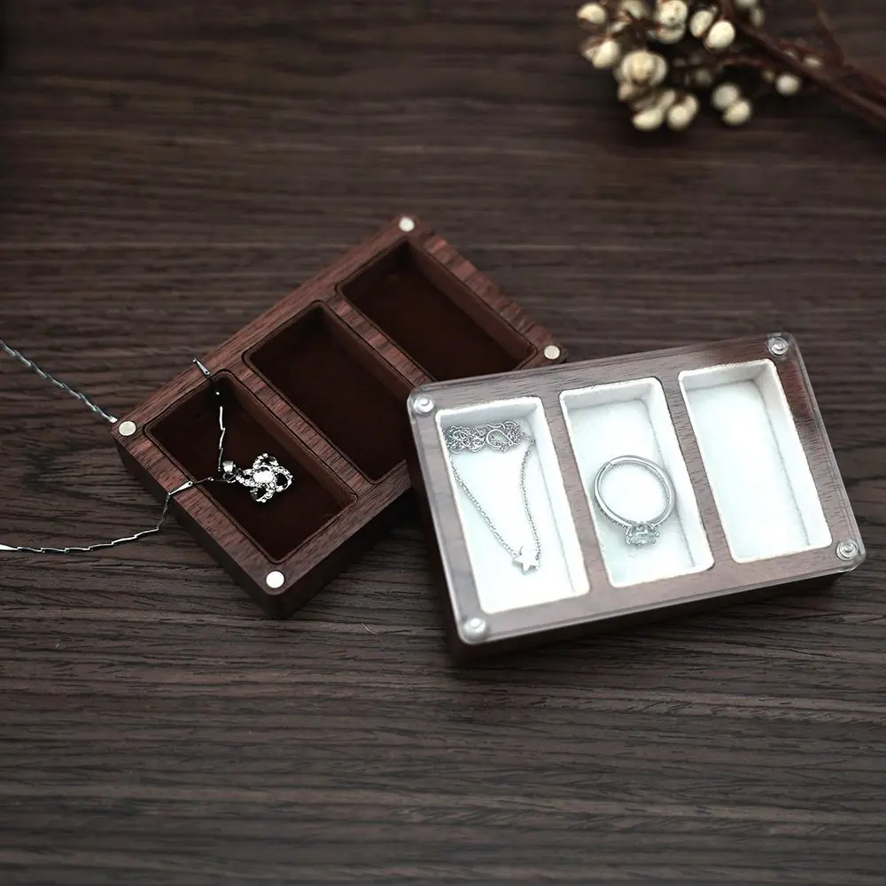 3/5 Slot Wooden Ring Box Magnetic Cover Rectangular Black Walnut Cufflinks Box Exquisite Dustproof Jewelry Ring Holder Wedding