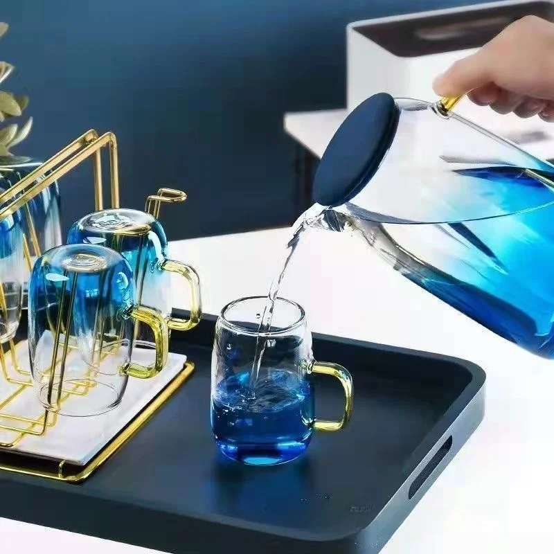 

Food Grade Thickened Large Capacity Glass Cold Water Pot Cloud Stone Design Home Use Juice Press Set Cool Water Pot