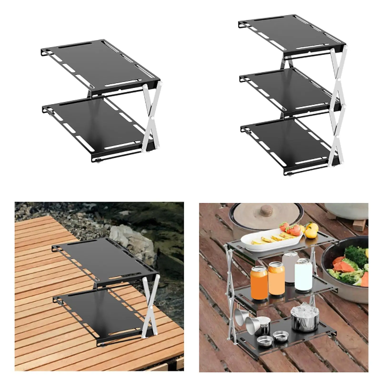 Camping Foldable Storage Rack Desktop Sturdy Easy Carrying Outdoor Cookware Storage Rack for BBQ Fishing Travel Hiking Picnic