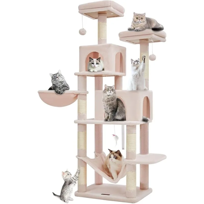

Taoqimiao Cat Tree, 66.2-Inch Cat Tower for Indoor Cats, Plush Multi-Level Cat Condo with 12 Scratching Posts, 2 Perches, 2 Cave