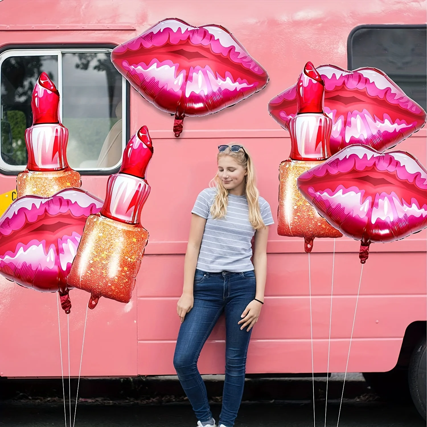 Roter Lippenballon, große Lippen und Lippenstift, Aluminiumfolienballon, Hochzeit, Valentinstag, Vorschlag, Jubiläumsdekoration – Detail 12