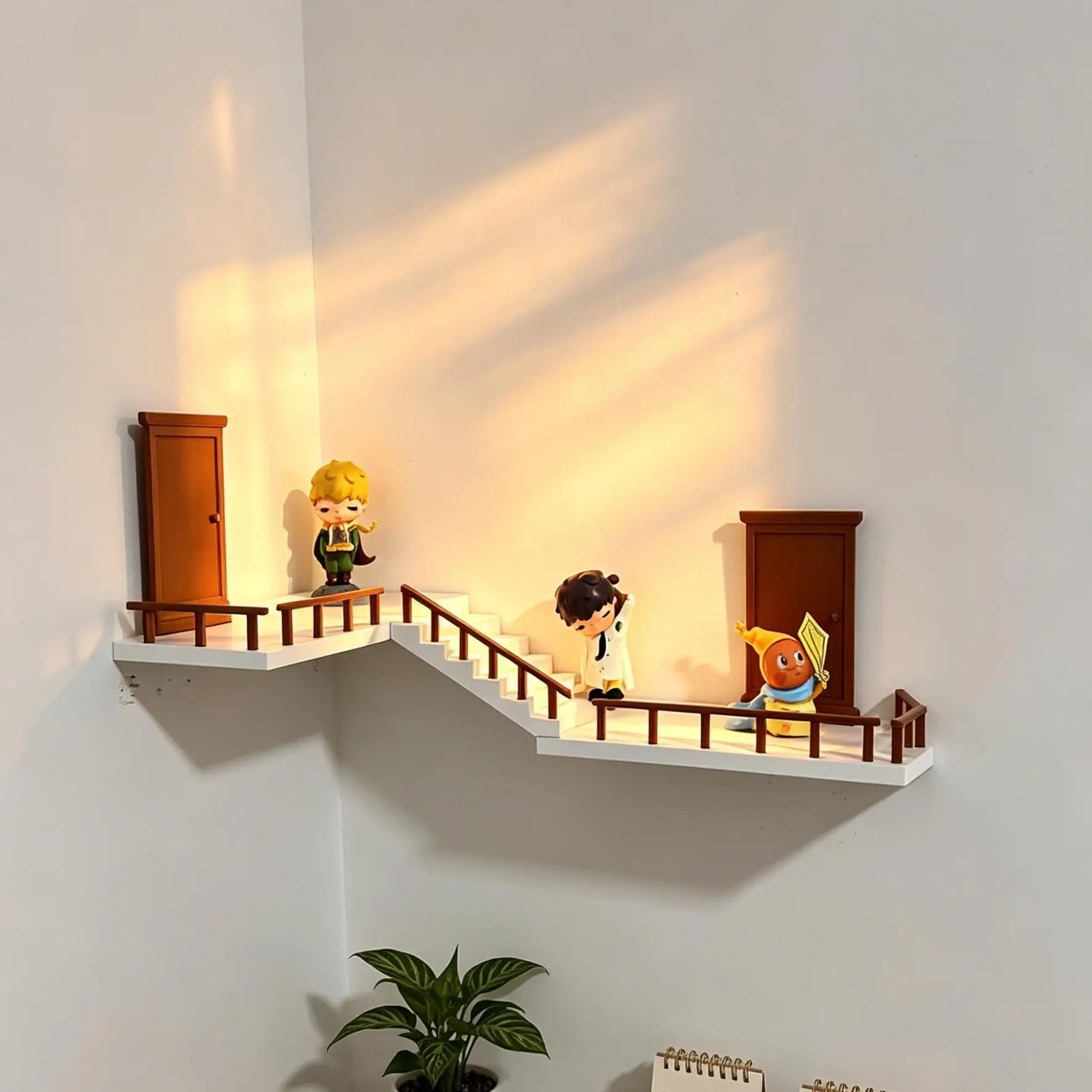Corner Stair Display Shelf Wall Mount Miniature Building Figure Holder Wall Floating Rack For Blind Box Figurine Collectible Toy
