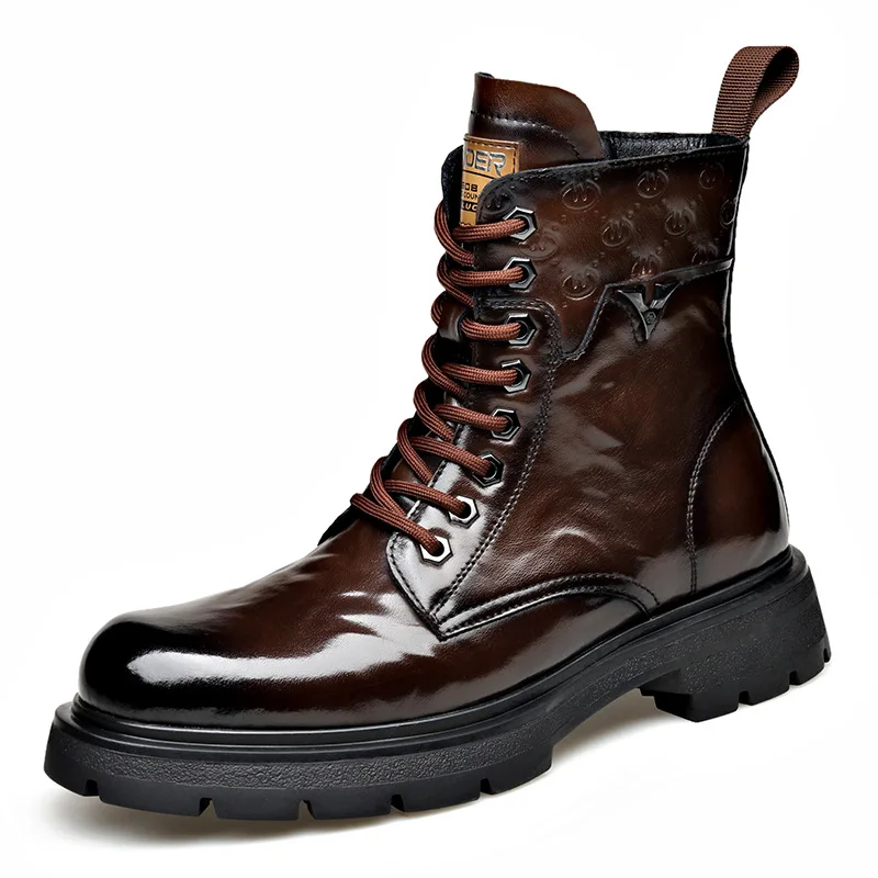 

High-top British-style Men's Work Boots Autumn Winter Fashion Casual Cow Leather Boots Man Lace Designer Platform Shoes Male