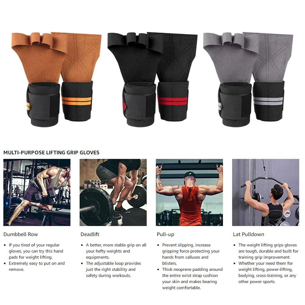 1 par de guantes de entrenamiento deportivo con muñequeras integradas, agarre adicional y sin callos. Perfecto para levantamiento de pesas, entrenamiento cruzado, WODs