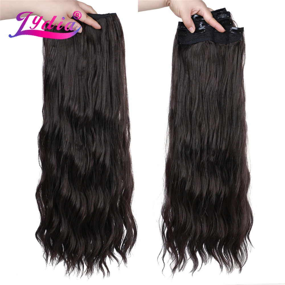 Lydia 4Pcs/set 11Clips In Hair Hairpieces 24Inch Water Wavy Curly Synthetic Heat Resistant Hair Extensions Loose Weaving Weft