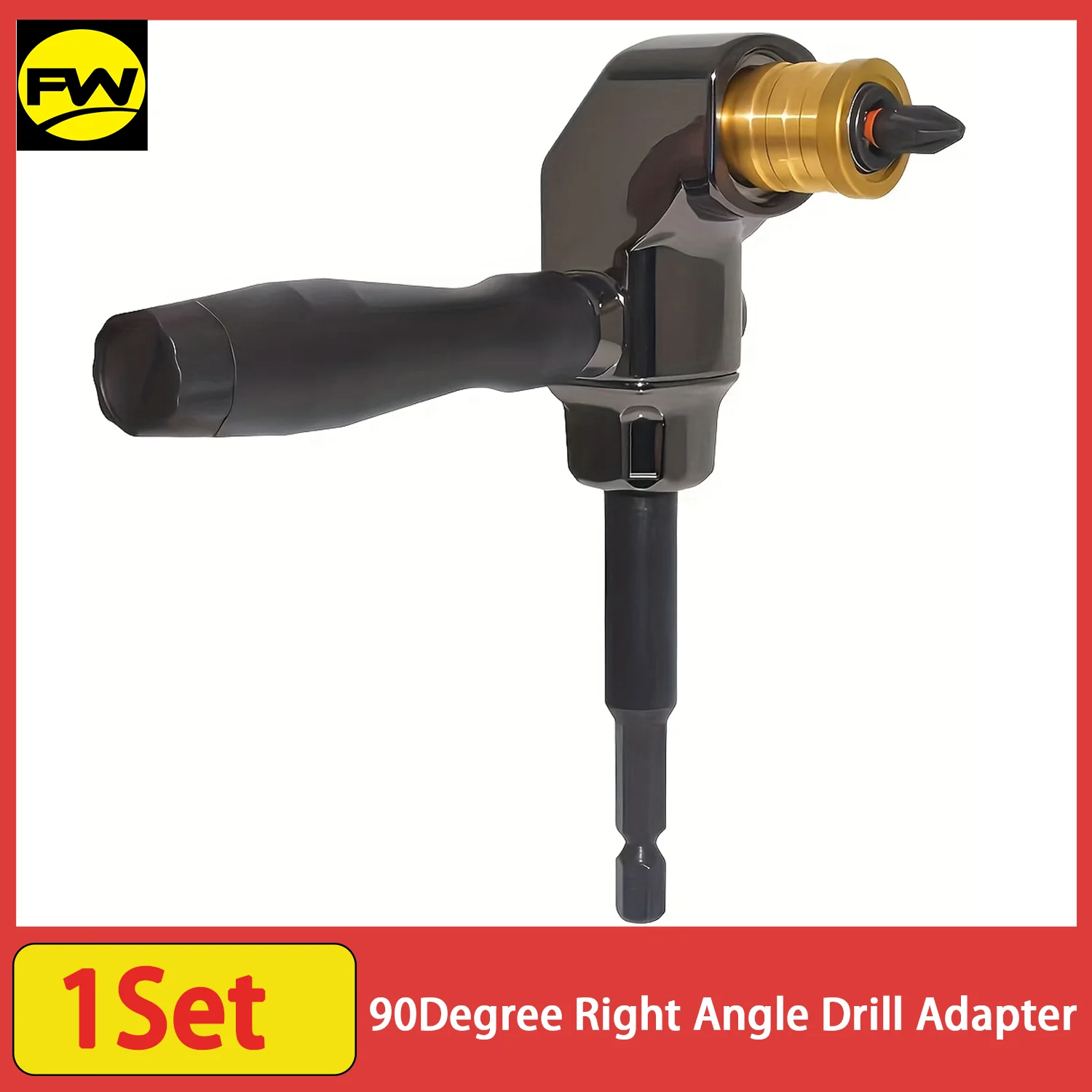 

90 Degree Right Angle Drill Adapter with 1/4" Hex Shank, Impact Screwdriver Drill Corner Extension for Impact Driver