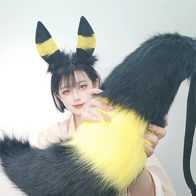 อะนิเมะ Umbreon คอสเพลย์แถบคาดศีรษะหางสัตว์ Fursuit ตุ๊กตาหู Headwear BEAST ชุดหางฮาโลวีน Carnival PARTY Dress UP Props