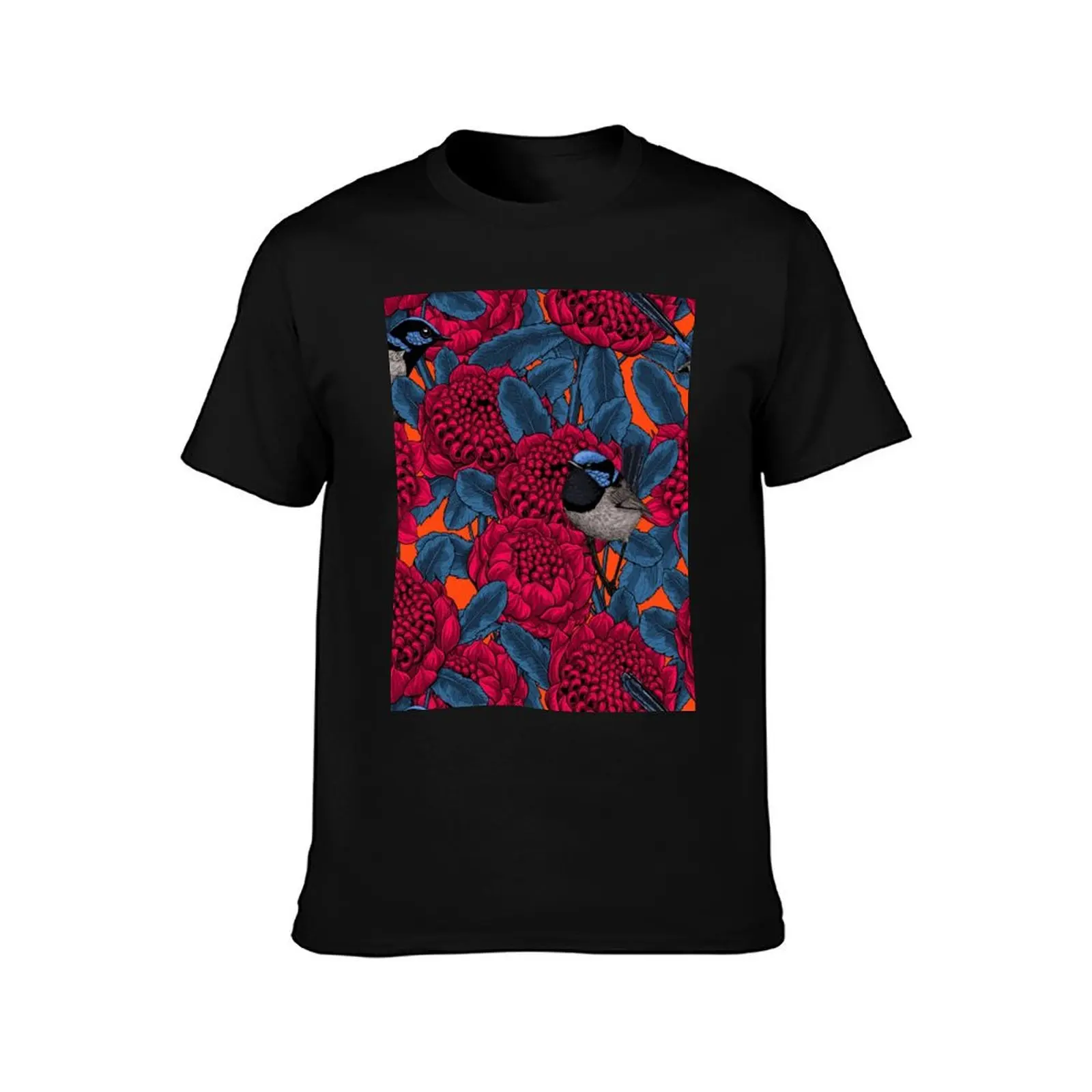 Red waratah and fairy wrens T-Shirt sublime summer tops funny t shirts for men