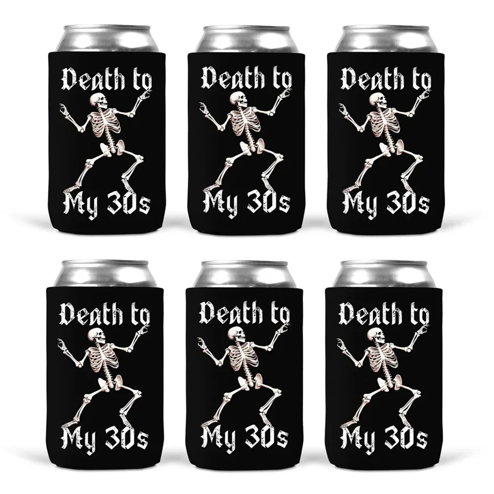 2/4/6Pcs Death To My 30s Gothic Skeleton Can Cooler 40th Birthday Party Decor and Favors Beverage Beer Soda Cover Cup Sleeves
