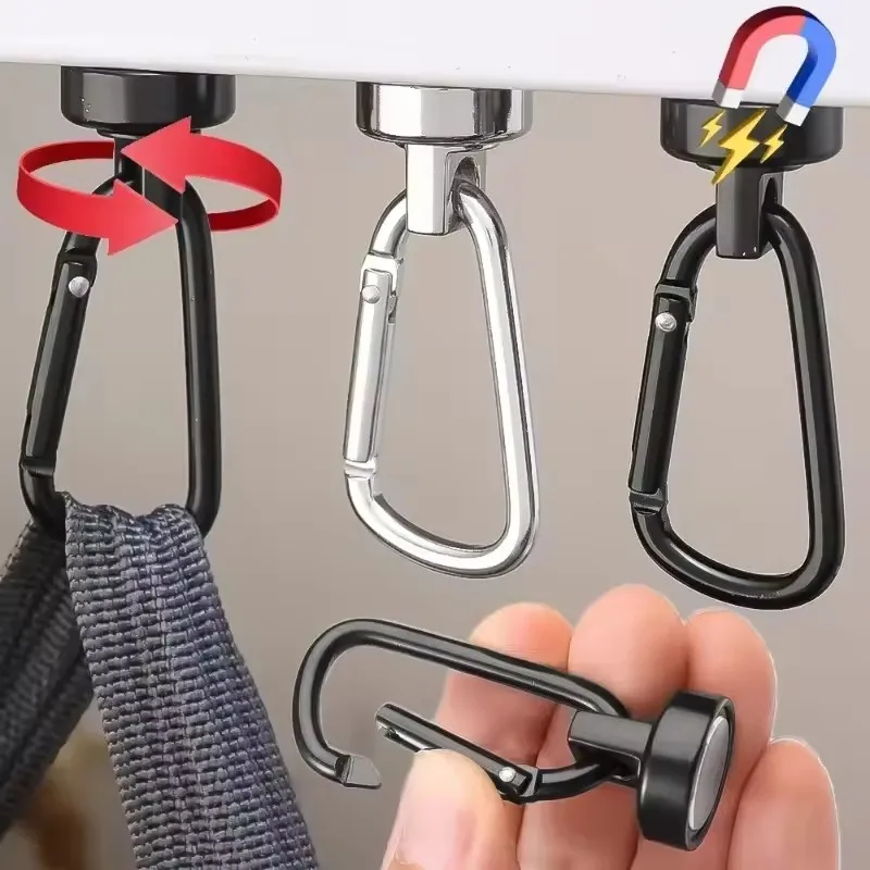 Strong Magnetic Force Rotating Hook 360° Keychain Perfect Outdoor Camping Tent Fishing Fixed Home Kitchen Hanging Magnet Multi
