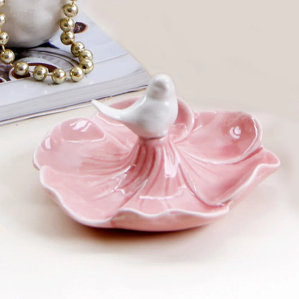 2Pcs Ceramic Jewelry Dish Elegant Bird Petal Shaped Trinket Storage Tray Jewelry Display Holder Decorative Organizer