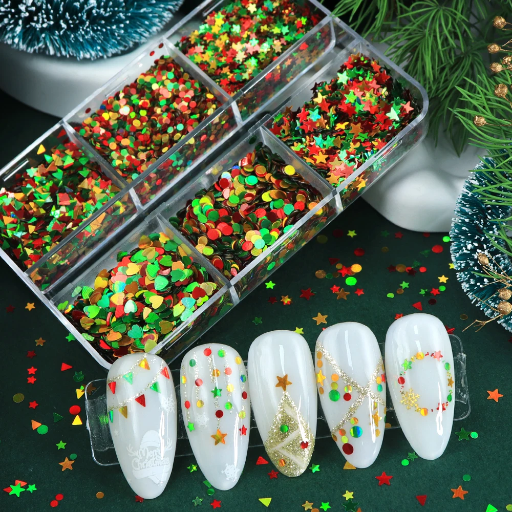 Mini Glitter Christmas Nail Art Decorations Star Love Heart Triangle Xmas Sequins Nail Charms Party Glitter Manicure Accessories