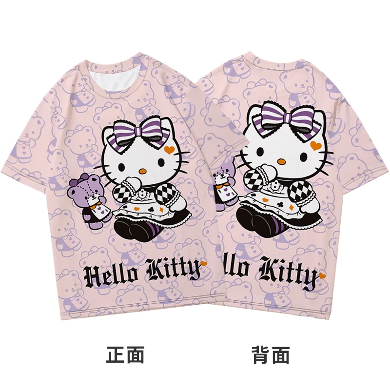 

Sanrio Hello Kitty HelloKitty Short-sleeved T-shirts for Men and Women Children's Parent-child Couple Lovely Half Sleeve Clothes