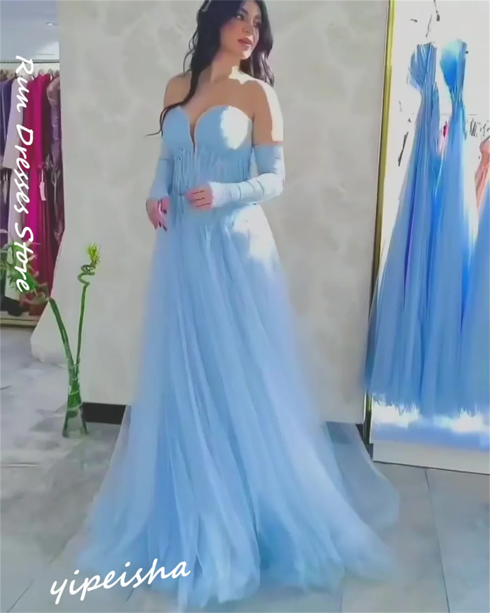 Yipeisha Schatz Ballkleid Ballkleider Pailletten netz/Tüll Neujahrs kleider Robe Frauen blaues Kleid