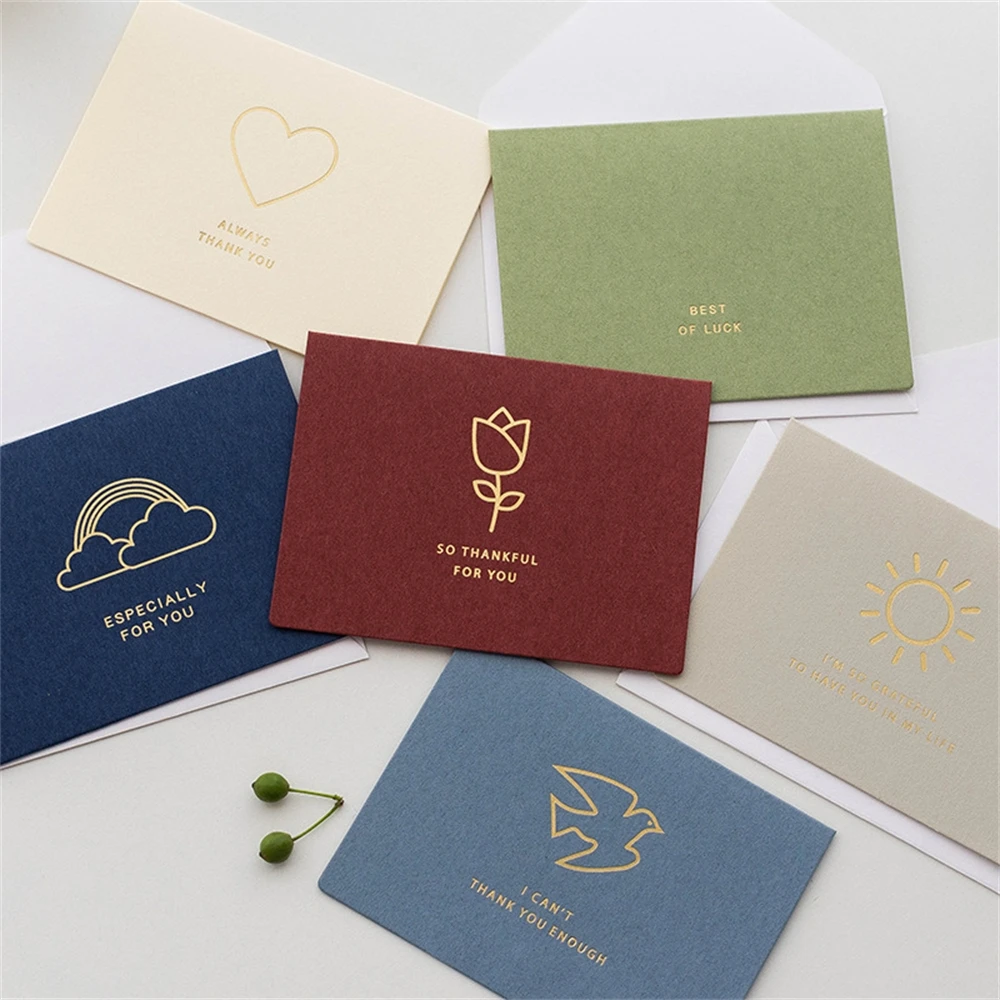 10Pcs Korean Hot Stamping Thanks Blessing Greeting Card With Envelope Wedding Christmas Birthday Business Message Card Gift