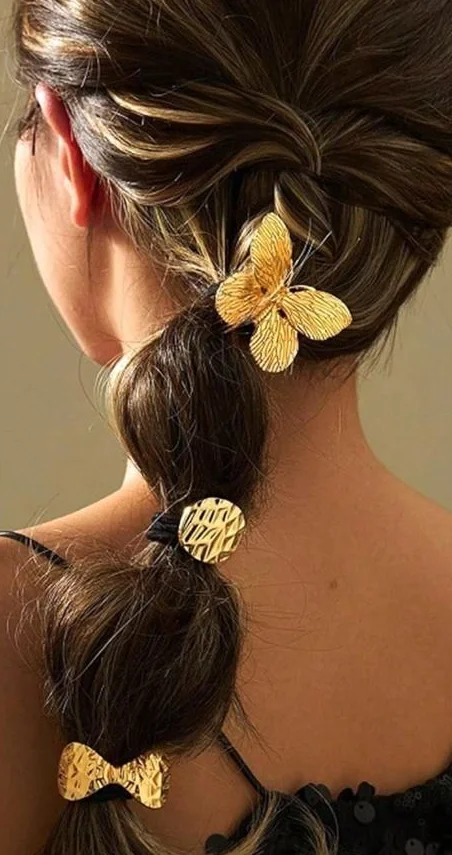 

New Irregular Shape Metal Hair Cuff Silver Metal Geometric Charms Elastic Hair Band Elastic Golden Color Scrunchies Women
