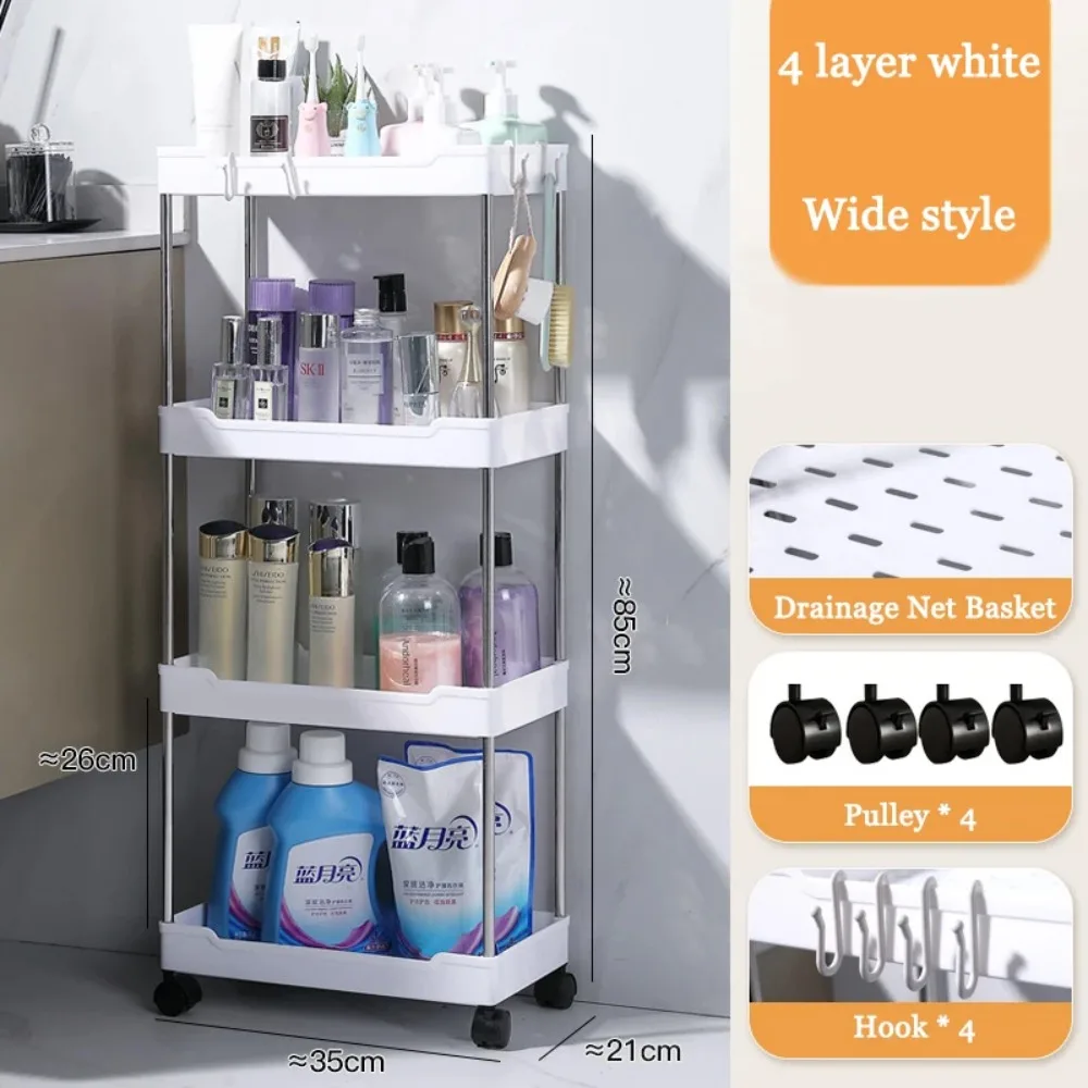 Mobile Storage Rack Rolling Multi-Layer Cart Bathroom Gap Shelves Kitchen Organizer With Wheels Bookshelf Living Room Trolley