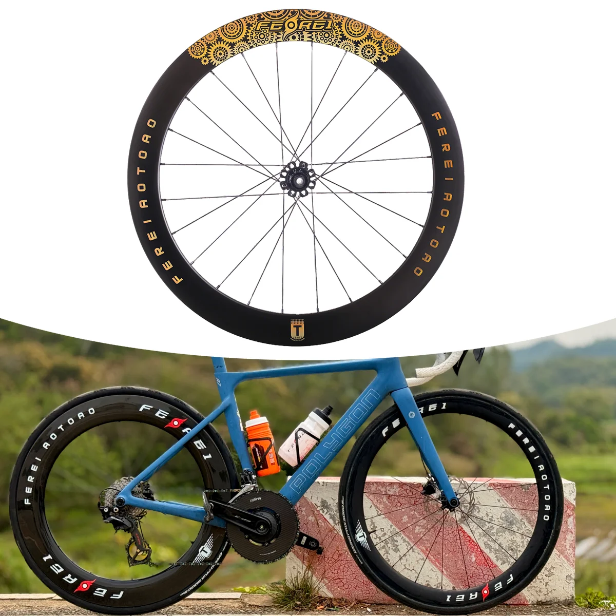 

Hot Sale Ferei T Series 700C Carbon Fiber Aero Road Wheelset Lightest Disc Brake Compatible HG/XDR/CP Free Hub Aluminum Alloy