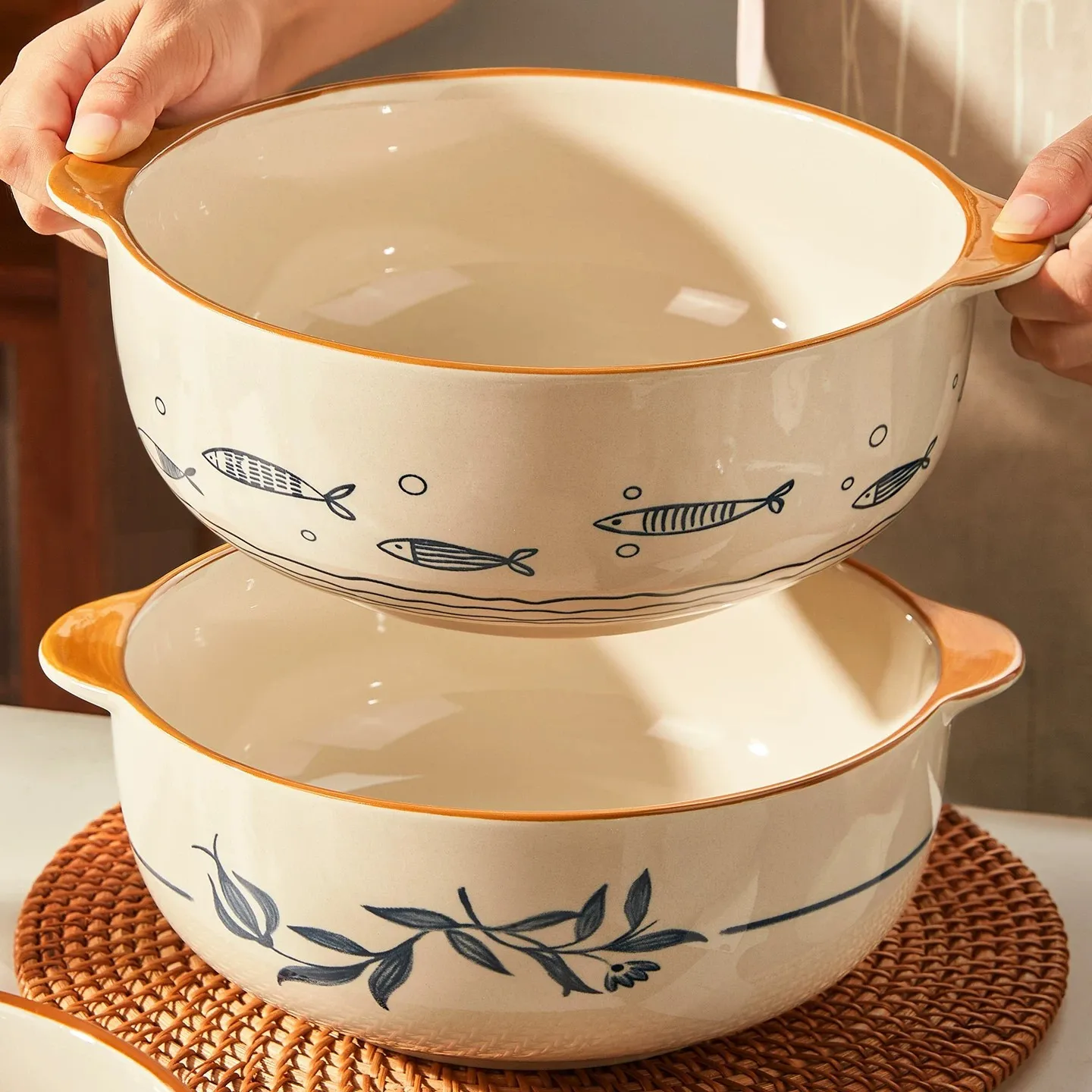 Japanese dishes underglaze color binaural sauerkraut fish large soup bowl household noodle bowl ceramic tableware
