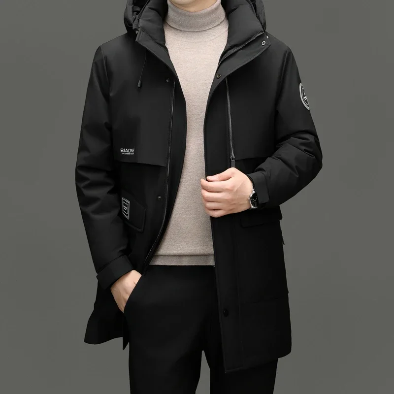 Goose Padding Removable Liner Long Down Jacket Man Hooded Jackets Men's Padded Jacket Warm Man Winter Coat Men's Clothing