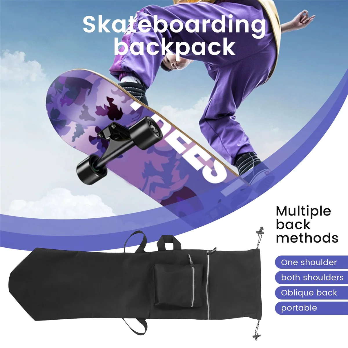 Double Rocker Skateboard Backpack Land Surfboard Bag Longboard Bag Skateboard Carry Bag Accessories,Black L