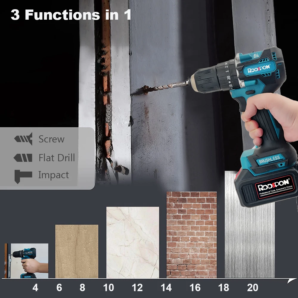 21V Cordless Electric Drill Brushless Electric Impact Drill 3 in 1 10mm  Electric Cordless Screwdriver For Makita 18v Battery