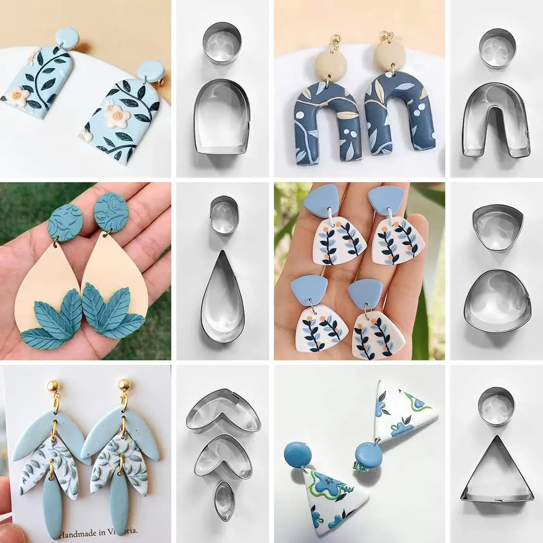 142pcs Polymer Clay Cutters Stainless Steel Clay Earring Cutter with Earring Hooks Jump Rings DIY Jewelry Craft Accessories