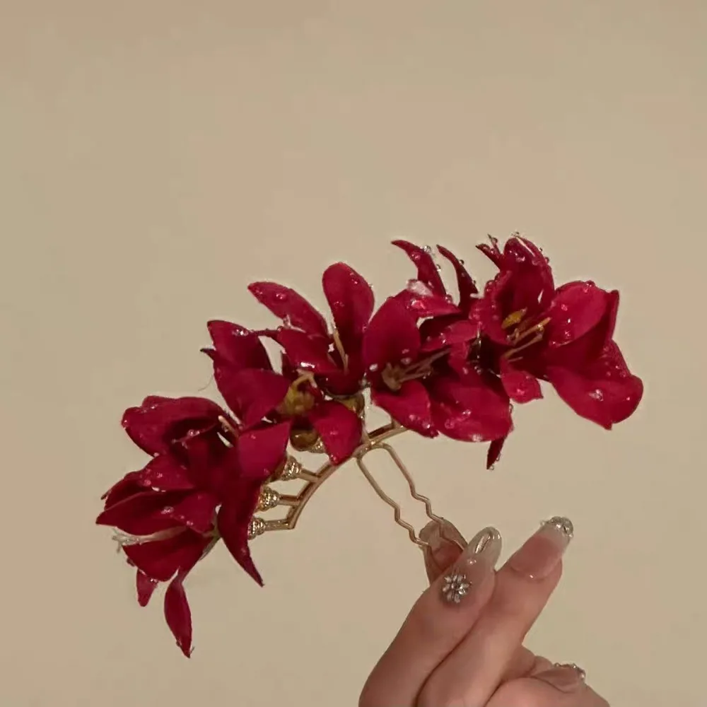 

Headwear Large Flower Hair Stick Bohemian Simulation Flower Chinese Style Side Clip Fairy Solid Color Thai Hair Fork Girls