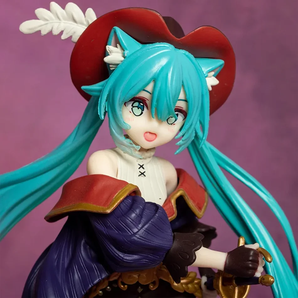 Figurka Akcji Hatsune Miku na Biurko, Urocza, Bajkowa Miku z Krainy Czarów, Miku w Kociej Butach, Figurka Anime, Kawaii, Model Dziewczyny, Zabawka, Uroczy Dekor