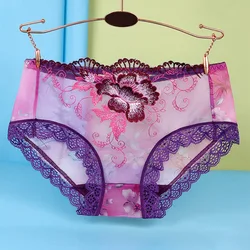 Bragas transparentes de malla para mujer, ropa interior ultrafina, bragas de encaje floral respetuosas con la piel, transparentes, Sexy