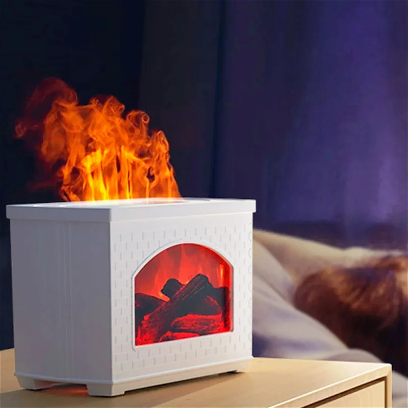 Lampu Malam LED Pelembap Udara Meja, Hadiah Penyemprot Kabut Halus Api Simulasi untuk Perapian Rumah Pertanian Estetika Lucu Penting