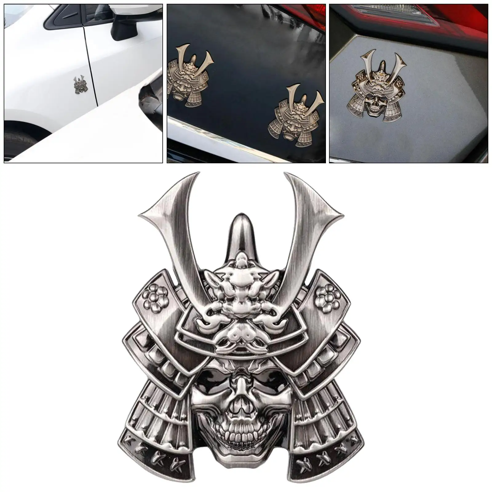 3-5pack 3D Samurai Mask SUV Car Sticker Trunk Tumblers Badge Decal Silver